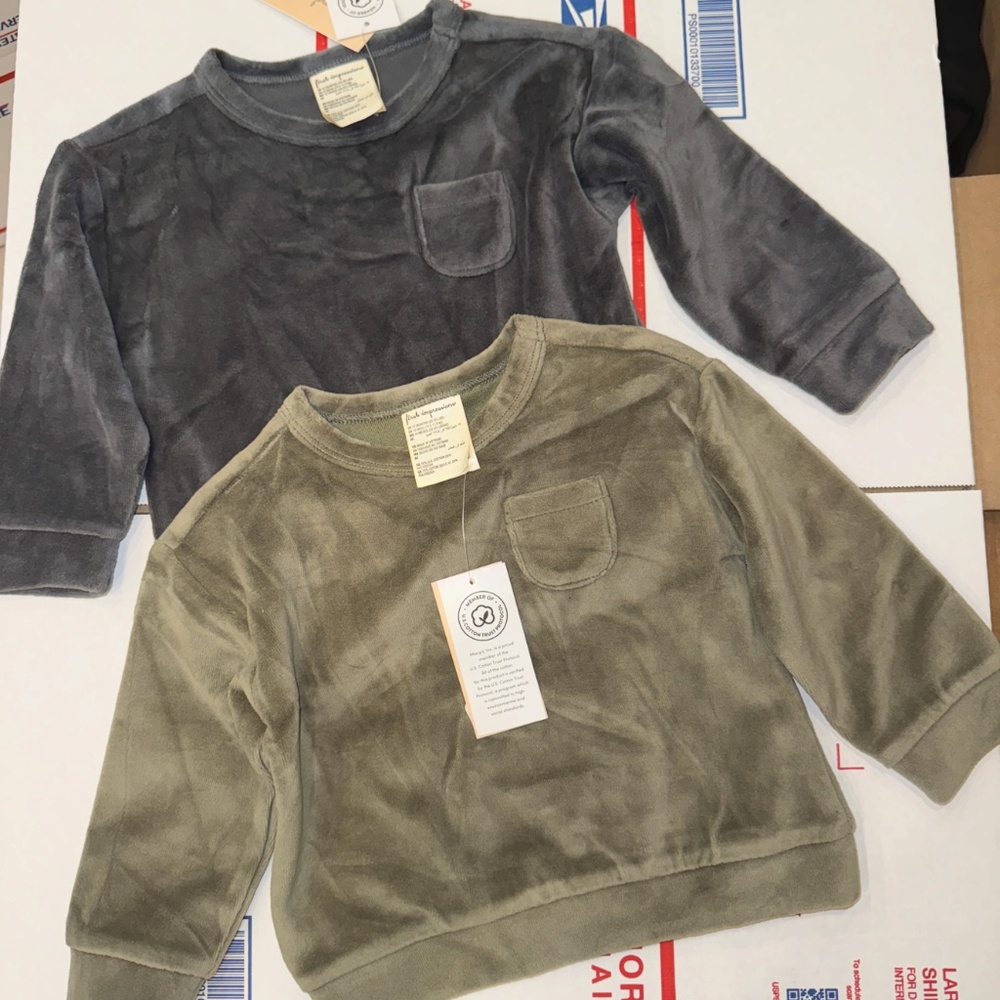NWT 2PC 12M  First Impressions Baby Boys Solid Velour Sweatshirt Fleece